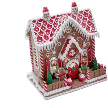 Kurt Adler GBJ0001 -  LED Lebkuchenhaus, Haus mit Gartenzaun, 9"